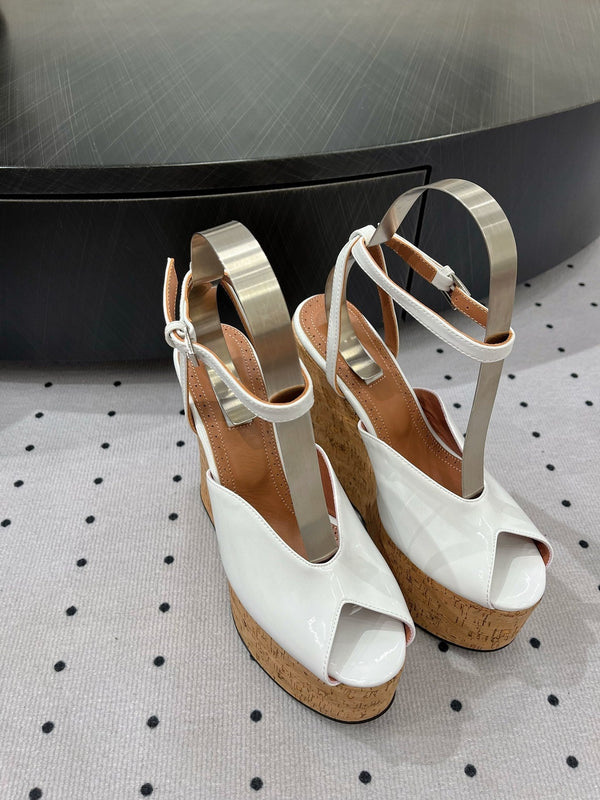 Alaila Wedge Sandals 135mm In White Glossy Lambskin 954903