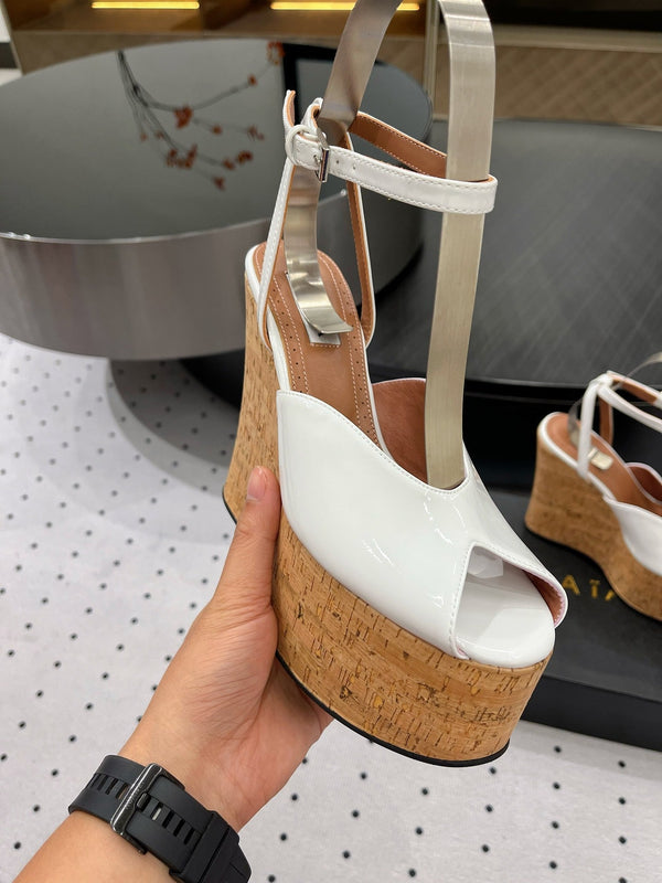 Alaila Wedge Sandals 135mm In White Glossy Lambskin 954903