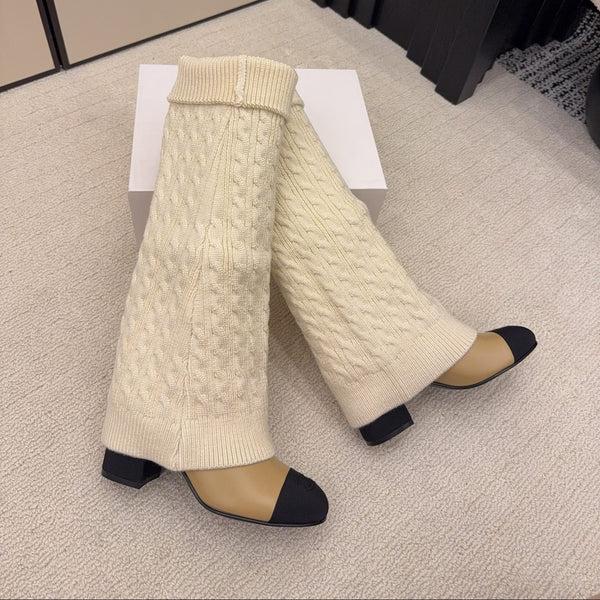 CC 26 Boot With Sock Detail Beige Cream Wool Leather 588841