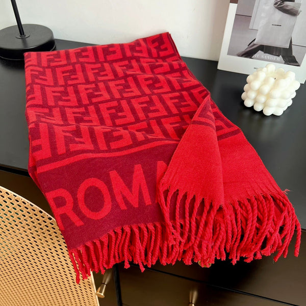 FF Jacquard 180CM Scarf Red Wool 103630