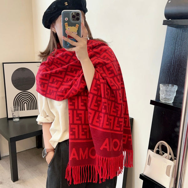 FF Jacquard 180CM Scarf Red Wool 103630