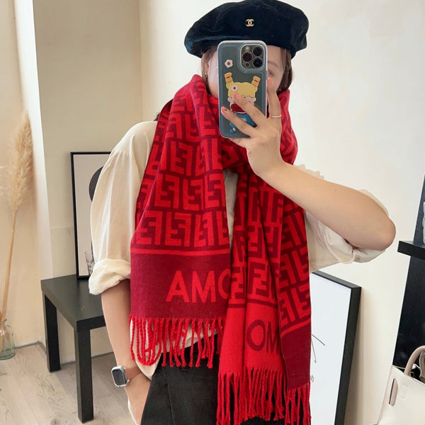 FF Jacquard 180CM Scarf Red Wool 103630