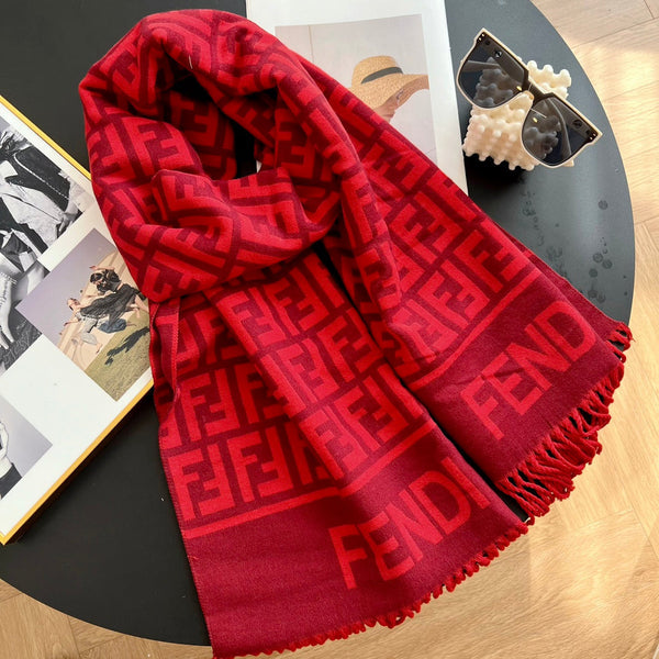 FF Jacquard 180CM Scarf Red Wool 103630