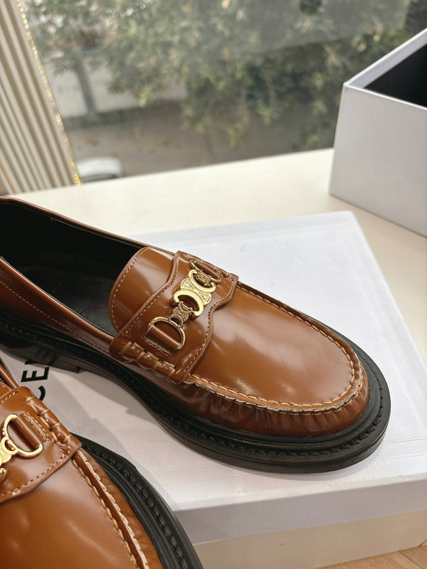 CELINE Buckle Triomphe Loafers Golden Leather 285955