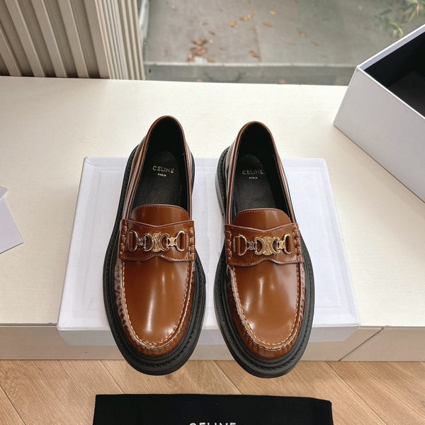 CELINE Buckle Triomphe Loafers Golden Leather 285955