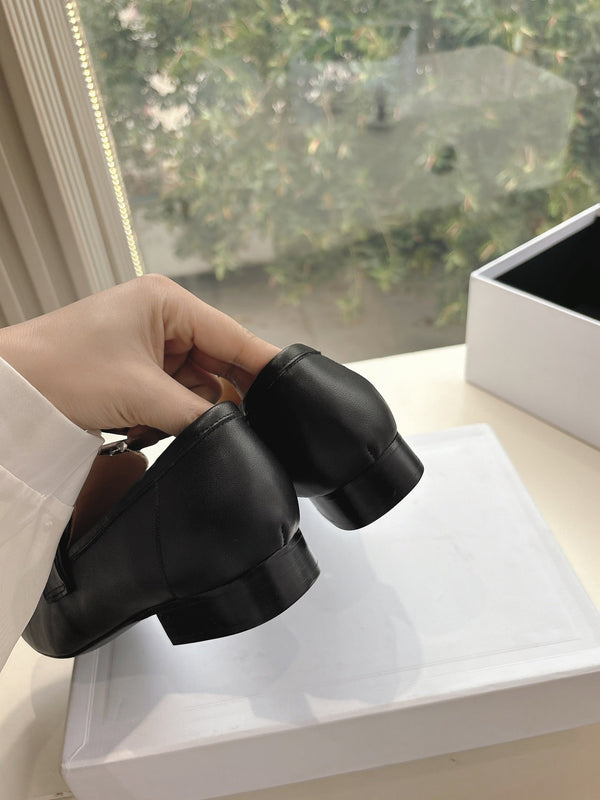 CELINE Buckle Triomphe Loafers Black Leather 285958