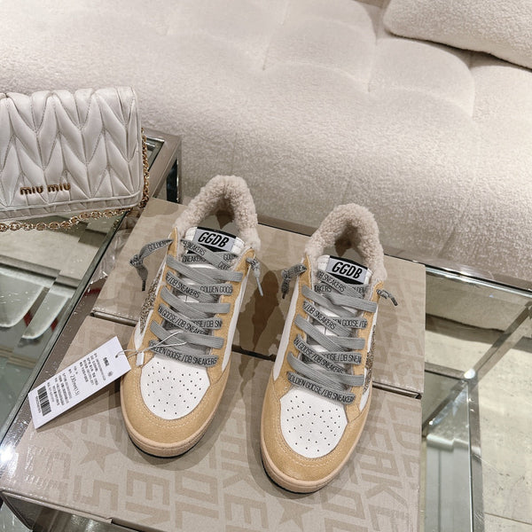 BALL STAR SNEAKERS WITH GLITTER STAR IN WHITE CALFSKIN AND BROWN SUEDE