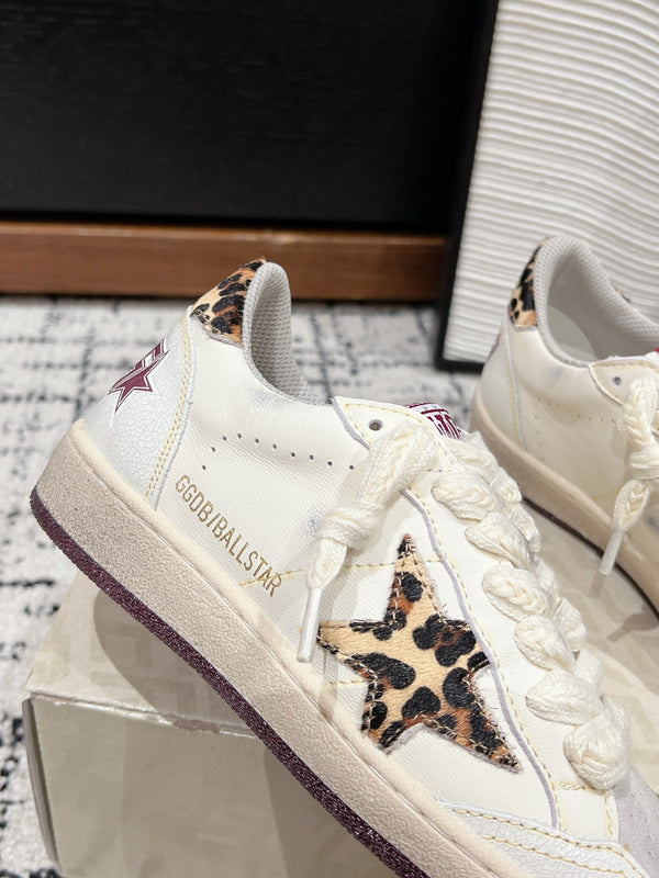 BALL STAR SNEAKERS WHITE CALFSKIN WITH LEOPARD STAR AND HEEL LAB