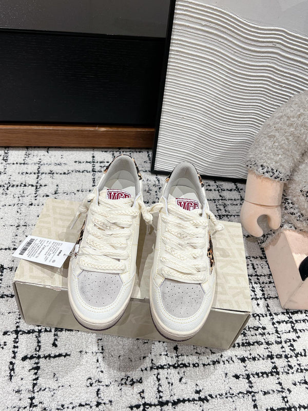 BALL STAR SNEAKERS WHITE CALFSKIN WITH LEOPARD STAR AND HEEL LAB