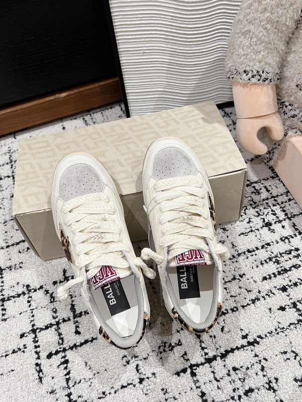 BALL STAR SNEAKERS WHITE CALFSKIN WITH LEOPARD STAR AND HEEL LAB