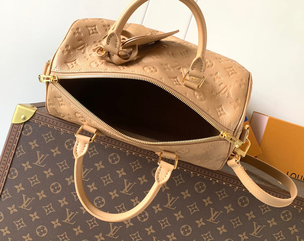 LV M11323 Speedy Soft 30 Apricot Monogram Empreinte Leather
