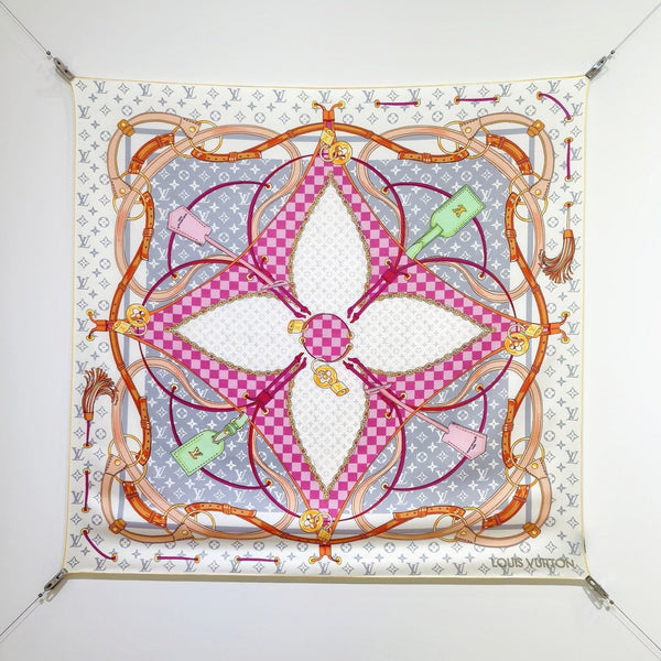 LV Scarf 90cm Creme Rose Fuchsia Twill Silk 136595