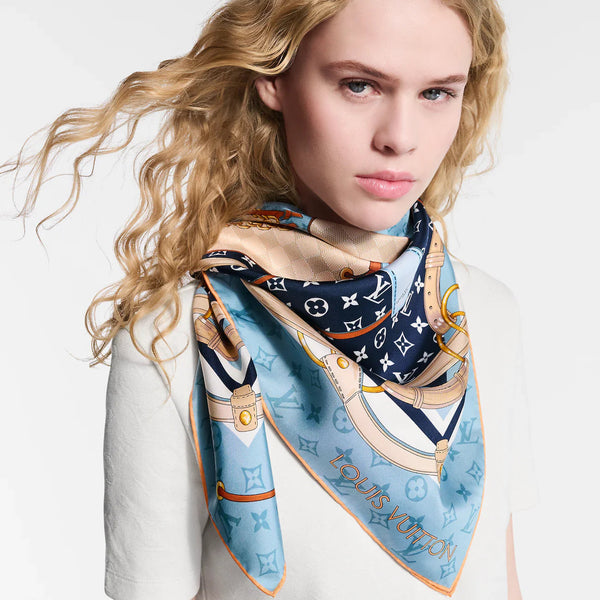 LV Scarf 90cm Blue Denim Twill Silk 136594