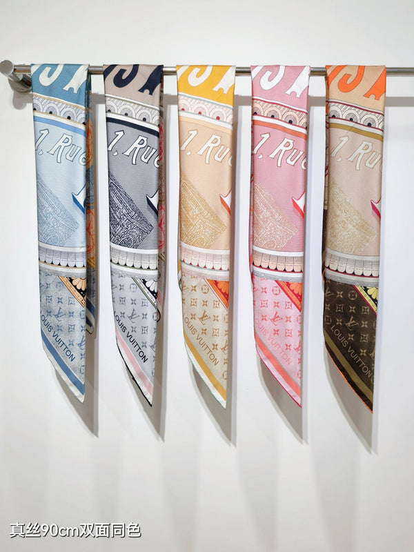 LV Double-sided Scarf 90cm Turquoise Twill Silk 136588