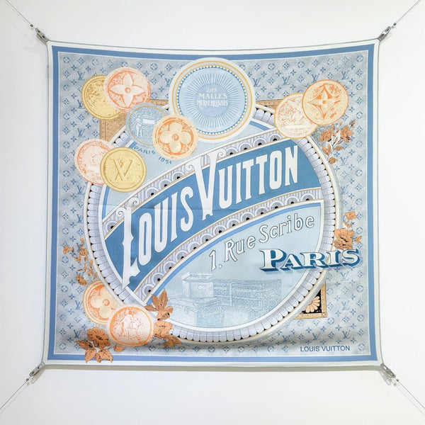 LV Double-sided Scarf 90cm Turquoise Twill Silk 136588