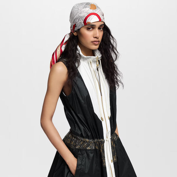 LV Double-sided Scarf 90cm Red White Twill Silk 136592