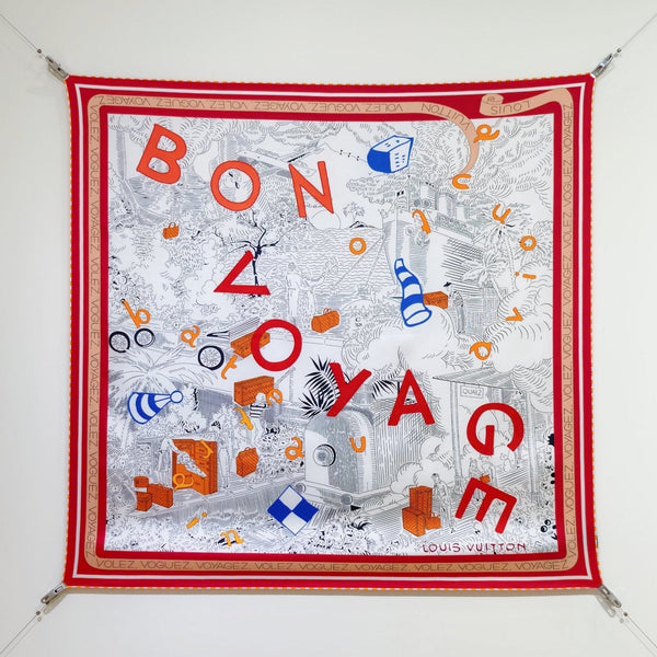 LV Double-sided Scarf 90cm Red White Twill Silk 136592