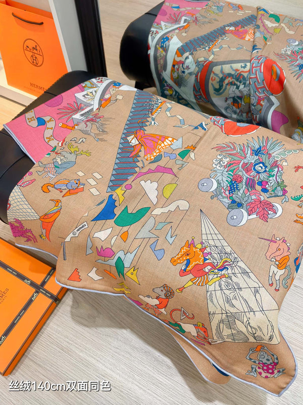 HM Double-sided Scarf 140cm Brown Cashmere Silk 136604