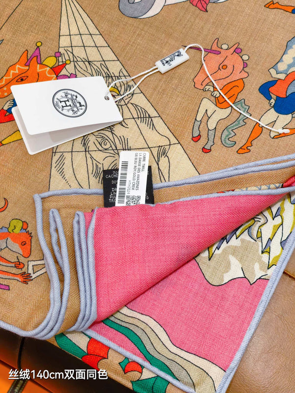 HM Double-sided Scarf 140cm Brown Cashmere Silk 136604