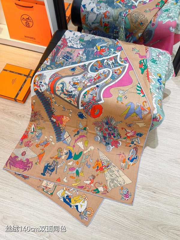 HM Double-sided Scarf 140cm Brown Cashmere Silk 136604