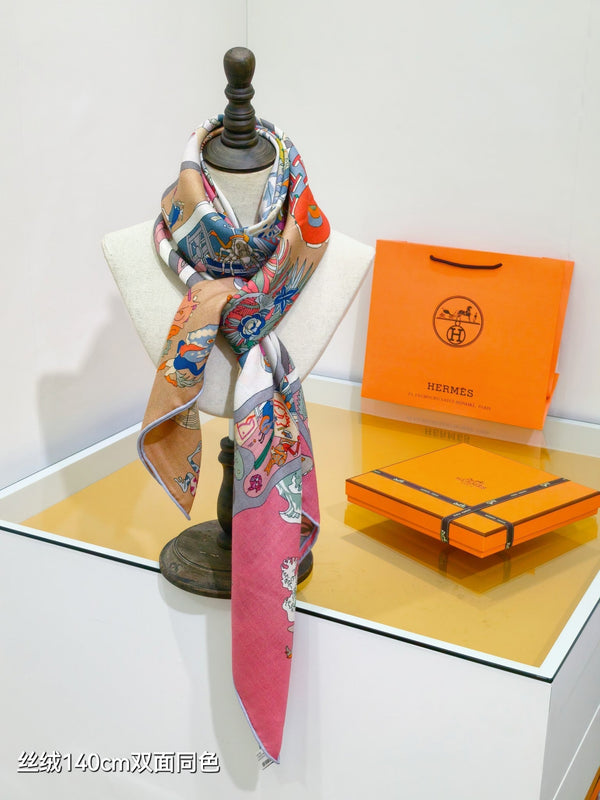 HM Double-sided Scarf 140cm Brown Cashmere Silk 136604