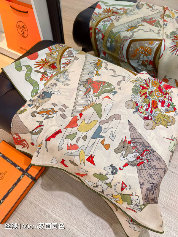 HM Double-sided Scarf 140cm Rose Poudre Cashmere Silk 136605