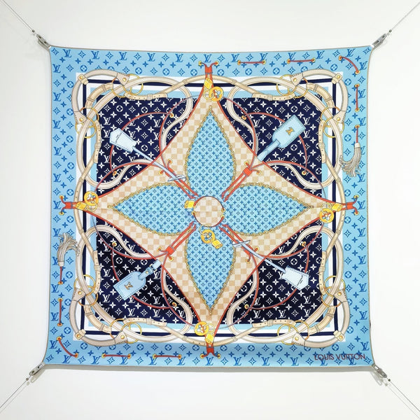 LV Scarf 90cm Blue Denim Twill Silk 136594