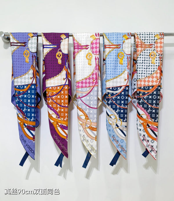 LV Scarf 90cm Purple Orange Twill Silk 136597