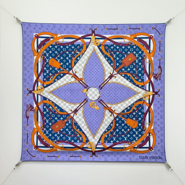 LV Scarf 90cm Blue Lavender Twill Silk Wool 136596