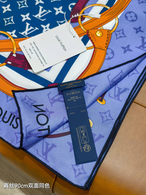 LV Scarf 90cm Blue Lavender Twill Silk Wool 136596
