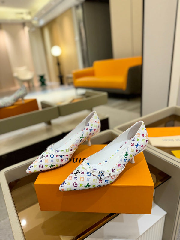 6AM 4cm White Monogram Canvas and Patent Leather Pumps 241193