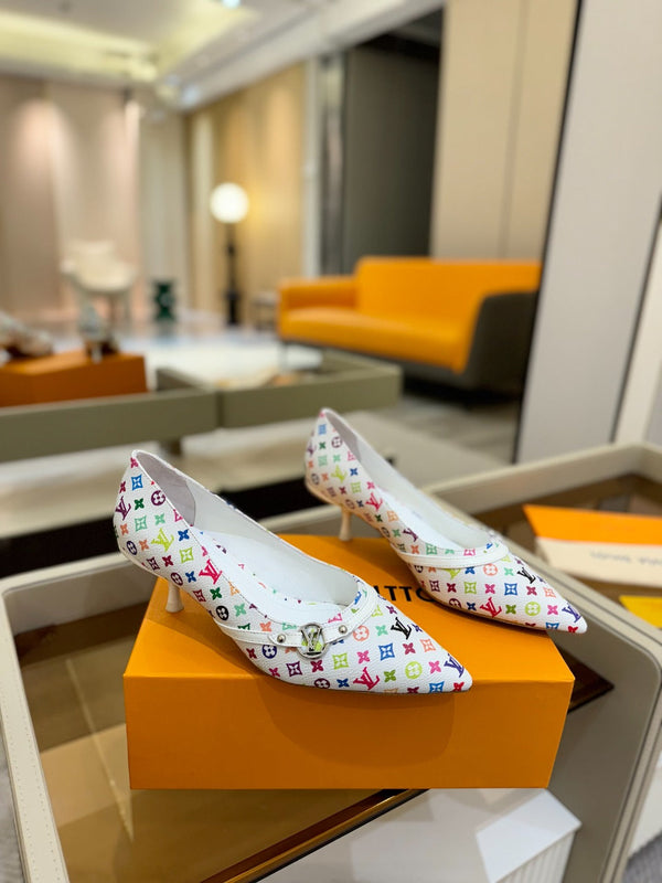 6AM 4cm White Monogram Canvas and Patent Leather Pumps 241193