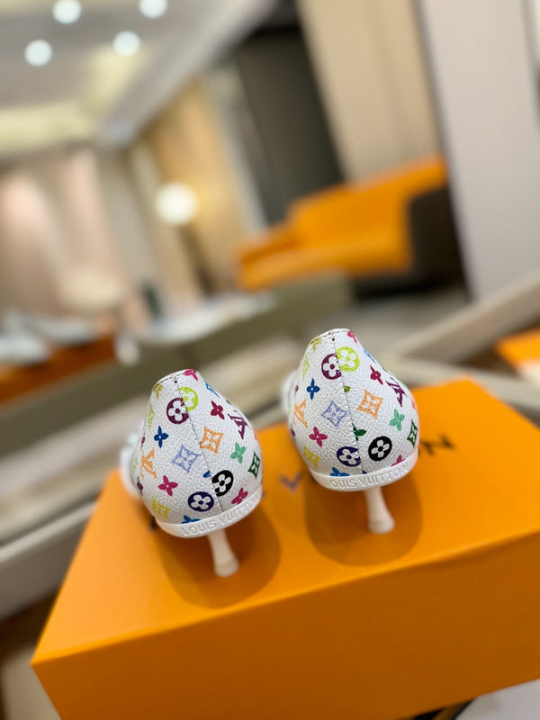 6AM 4cm White Monogram Canvas and Patent Leather Pumps 241193