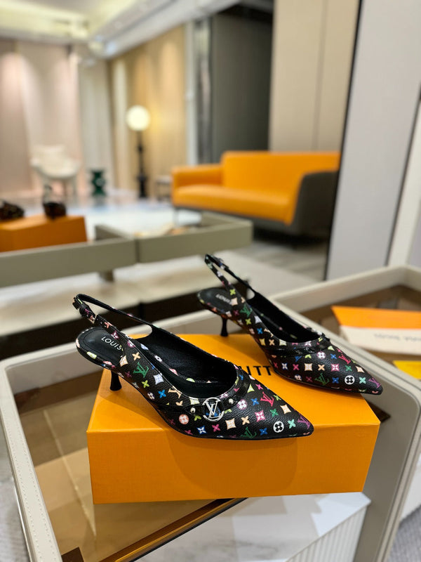 6AM Slingback Pump 4cm Black Monogram Canvas and Patent Leather 241227