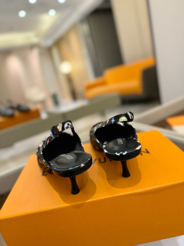 6AM Slingback Pump 4cm Black Monogram Canvas and Patent Leather 241227