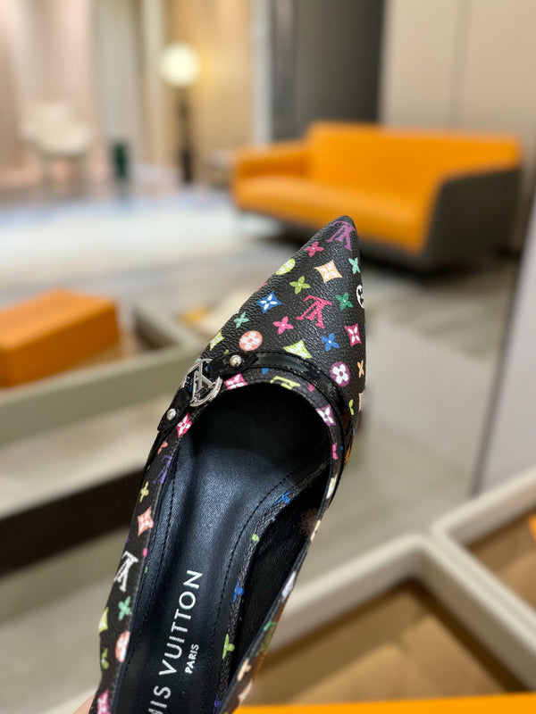 6AM Slingback Pump 4cm Black Monogram Canvas and Patent Leather 241227