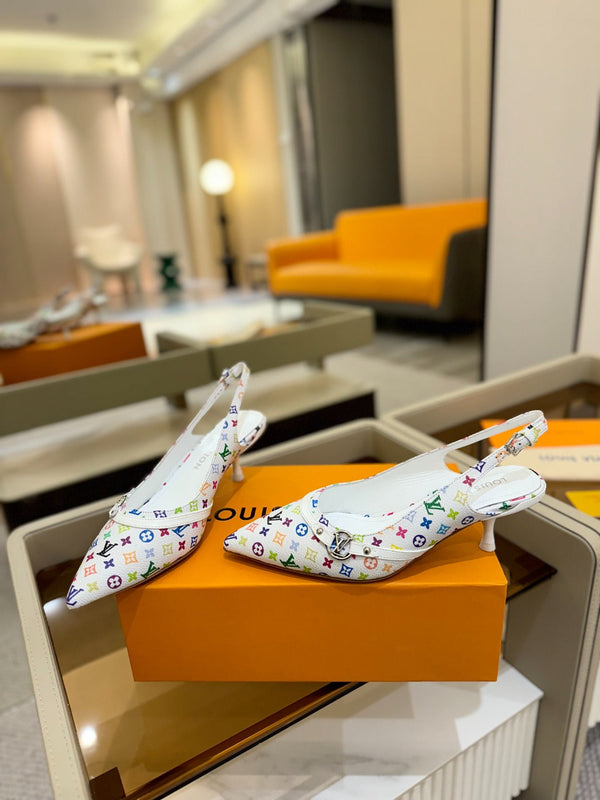 6AM Slingback Pump 4cm White Monogram Canvas and Patent Leather 241228