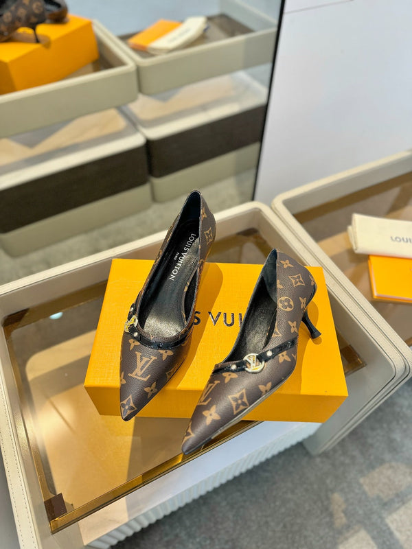 6AM 5.5cm Brown Monogram Canvas and Patent Leather Pumps 241203