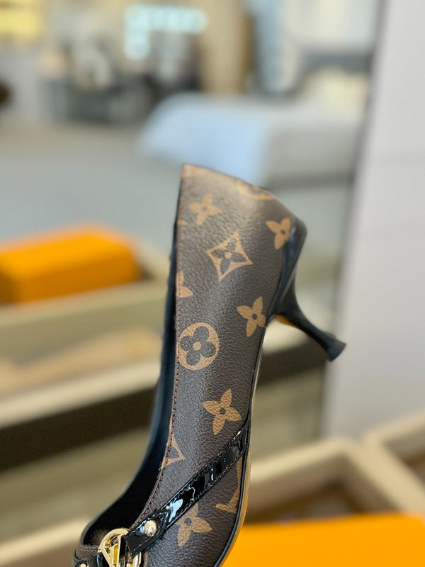 6AM 5.5cm Brown Monogram Canvas and Patent Leather Pumps 241203