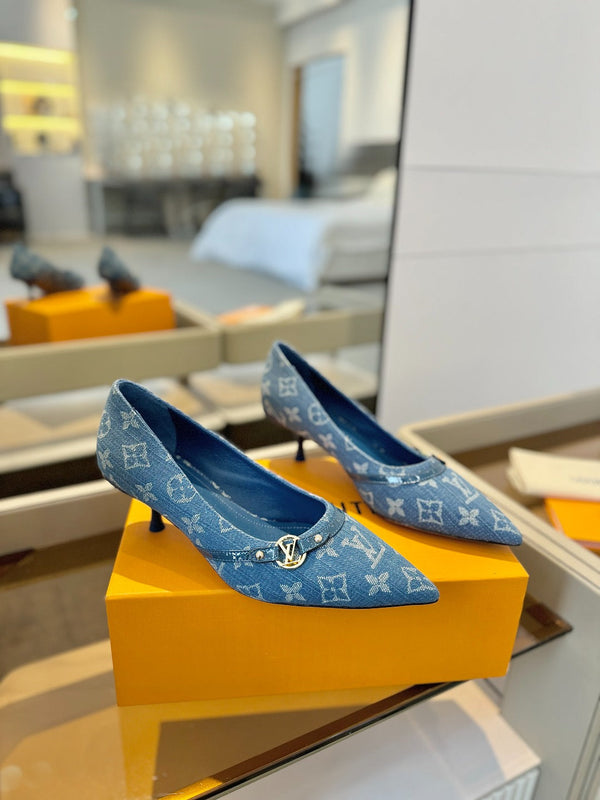 6AM 5.5cm Blue Denim Pumps 241205