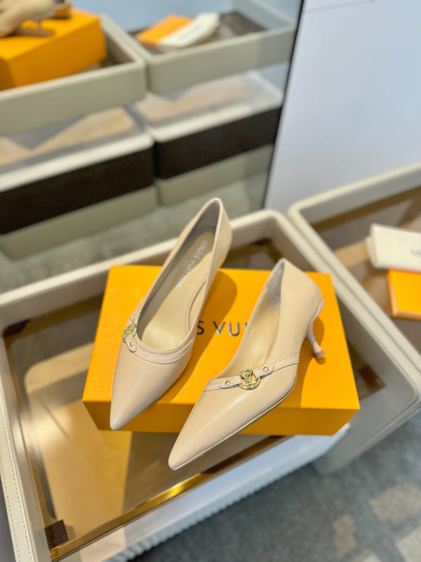 6AM 5.5cm Beige Leather Pumps 241206