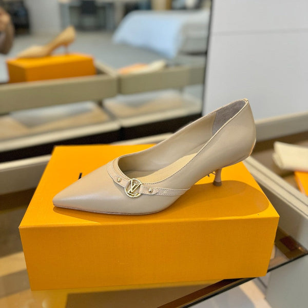 6AM 5.5cm Beige Leather Pumps 241206