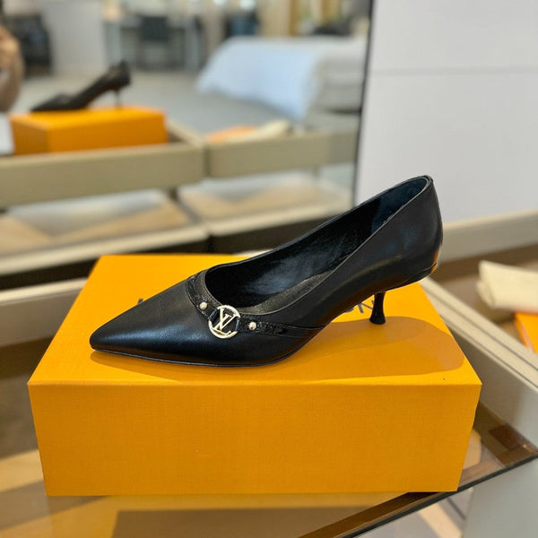 6AM 5.5cm Black Leather Pumps 241210