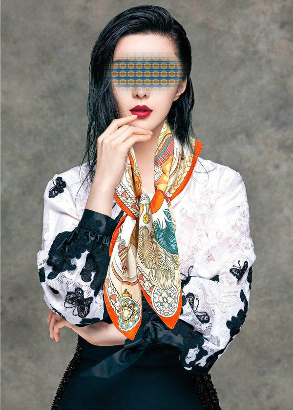 Carré Harnais De Cœur Scarf 90 CM In Orange Colorful Silk 306470