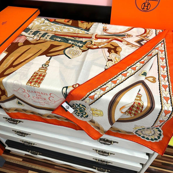 HM 25s Scarf 140cm Orange Beige Cashmere Silk 965623