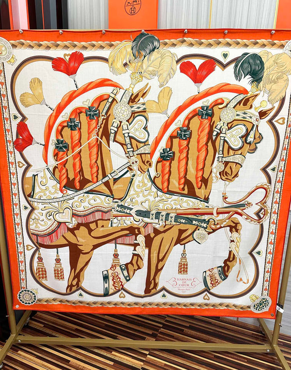 HM 25s Scarf 140cm Orange Beige Cashmere Silk 965623