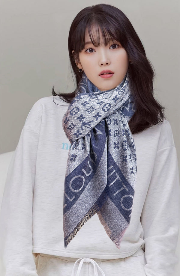 LV Long Scarf 140cm Navy Blue Cashmere 967311