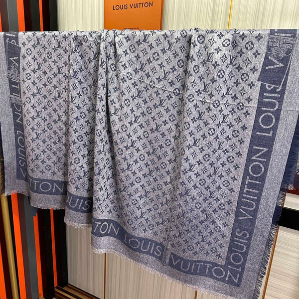LV Long Scarf 140cm Navy Blue Cashmere 967311