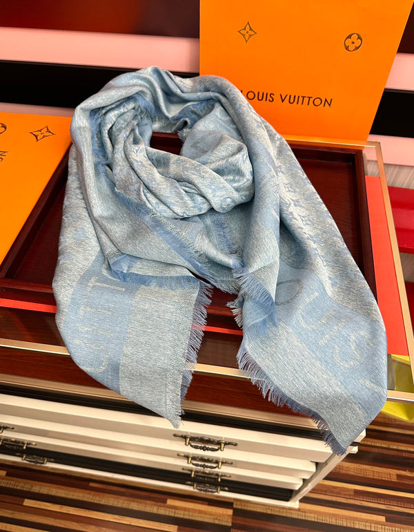 LV Long Scarf 140cm Baby Blue Cashmere 967312