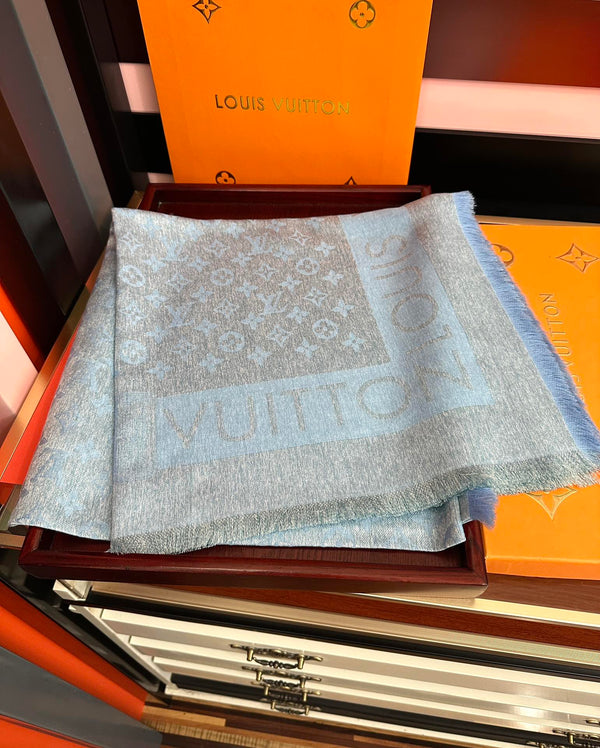 LV Long Scarf 140cm Baby Blue Cashmere 967312